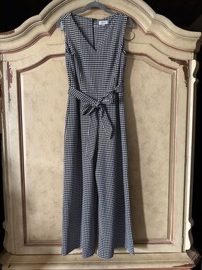 Calvin Klein Black and White Houndstooth Jumpsuit Tie Waist